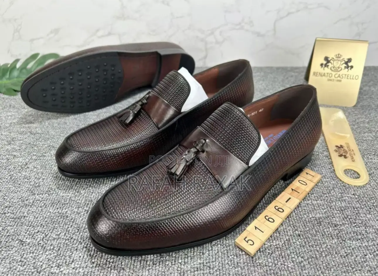 Original Men’S Dark Tan Renato Castello Formal/Gentle Tassel Loafers