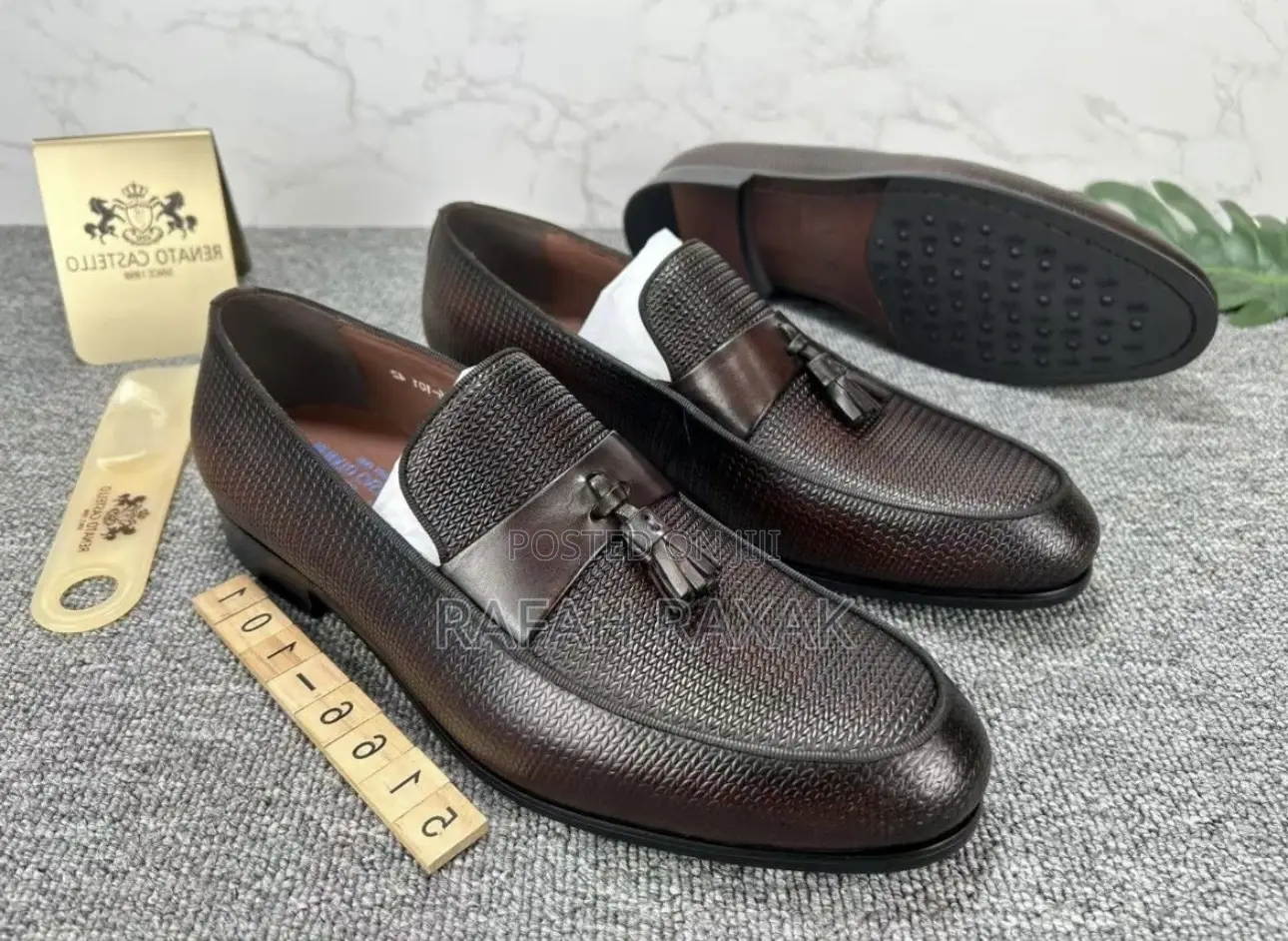 Original Men’S Dark Tan Renato Castello Formal/Gentle Tassel Loafers