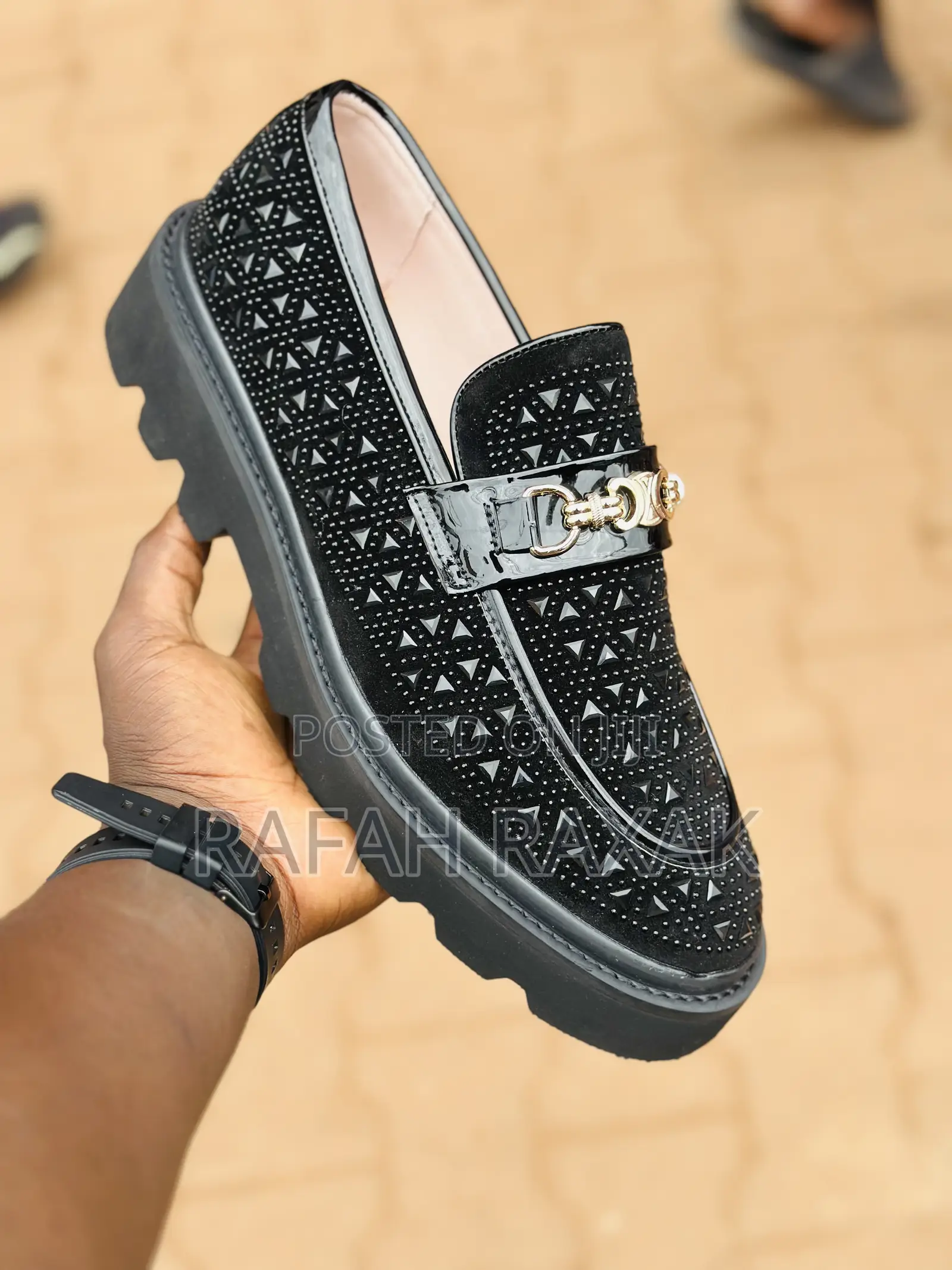 Men’S Super Classic Black Chunky Sole Studded Glittering Loafers
