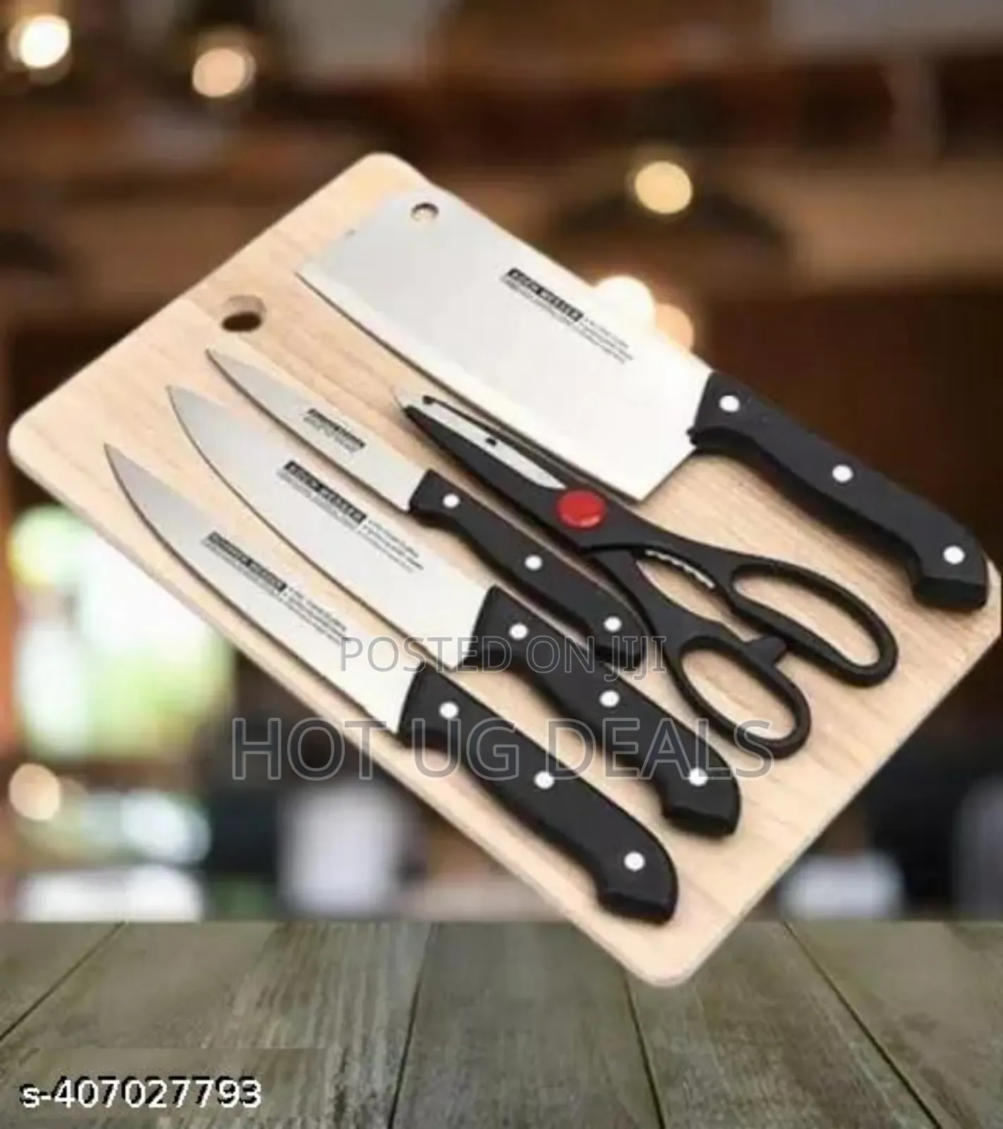 Pack Of Wooden Chopping Board Set Of Kitchen Knives - Silv