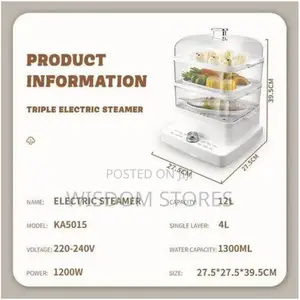 DSP 1300ml 3 Tier Electric Vegetable Food Steamer Cooking Pot- White
