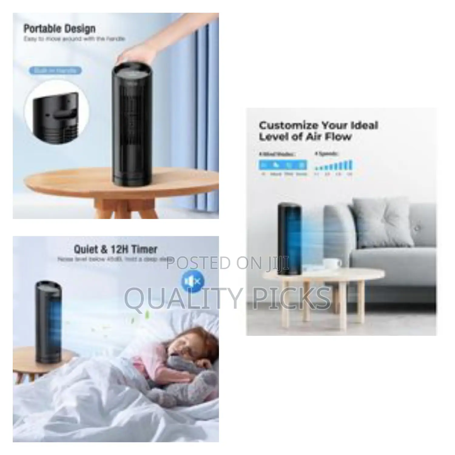 Tower Fan - 80° Oscillation, Remote Control, 13'' Portable Desk Fan,