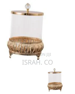 Elegant Glass Decorative Jar With Ornate Metallic Base -