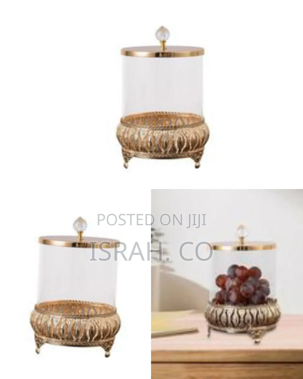 Elegant Glass Decorative Jar With Ornate Metallic Base -
