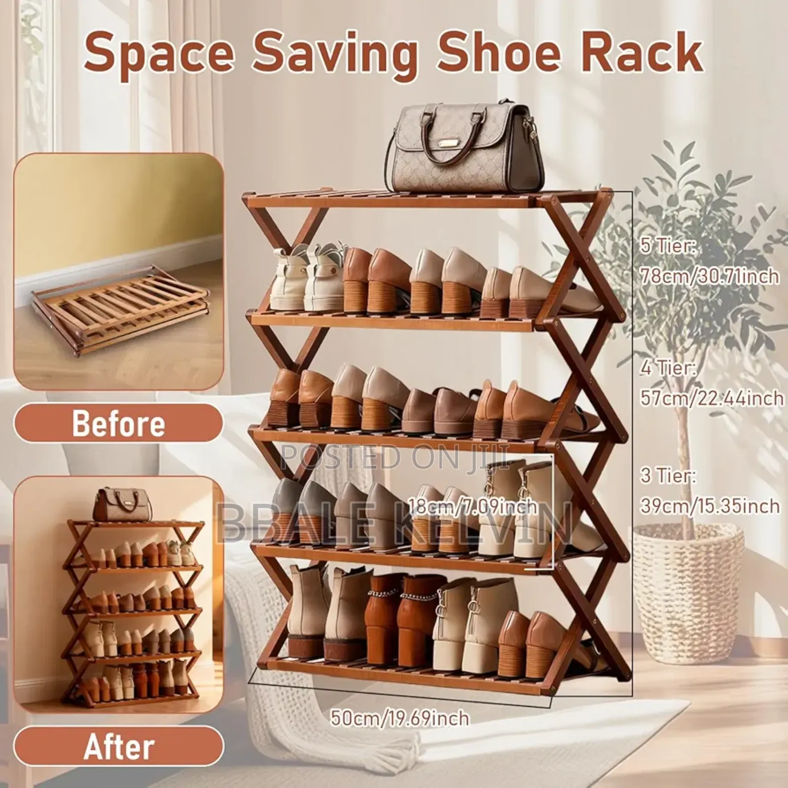 Foldable Bamboo Storage Shoe Rack 5 Layer