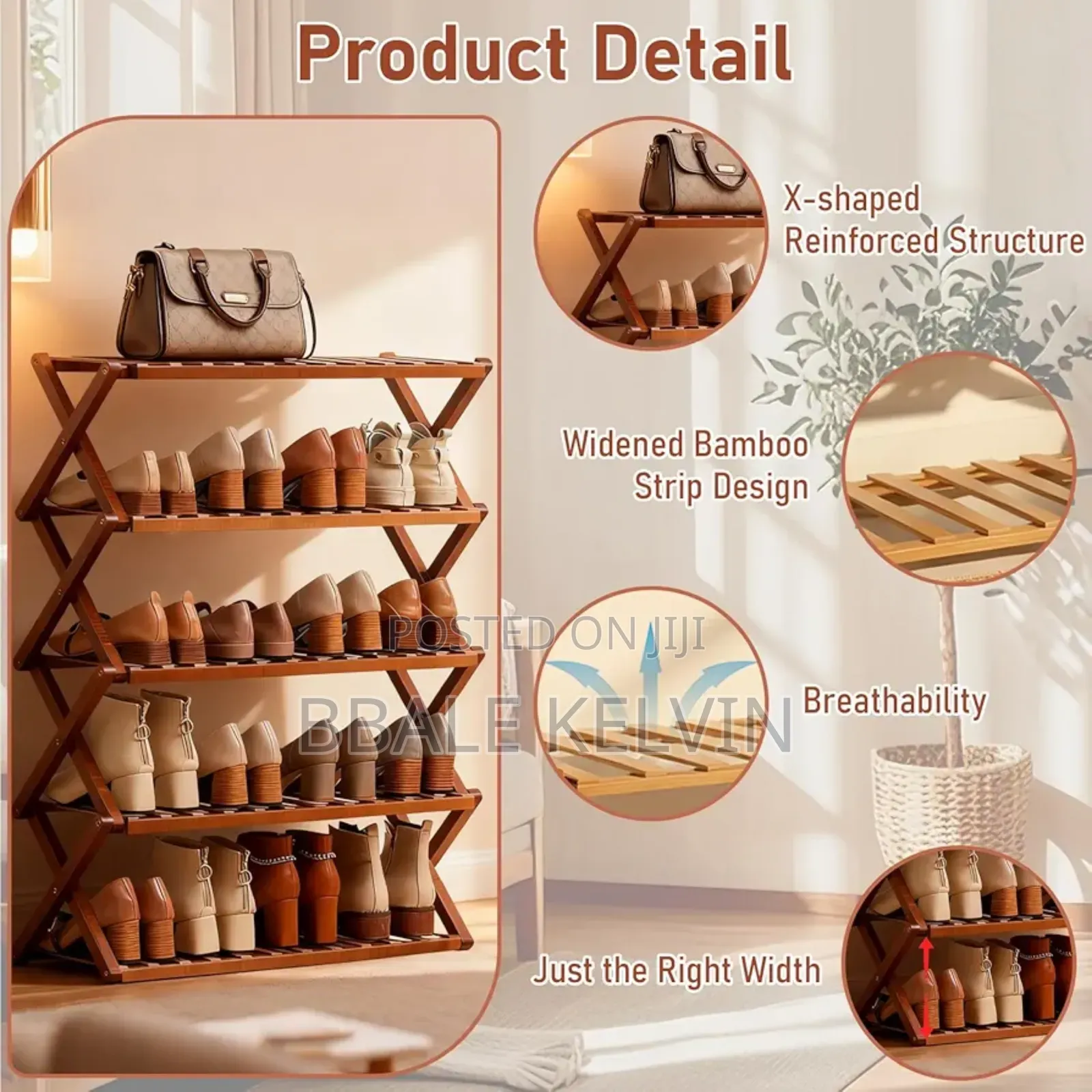 Foldable Bamboo Storage Shoe Rack 5 Layer