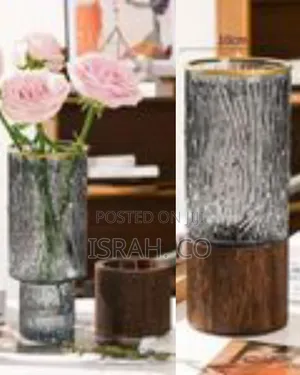 Contemporary Textured Glass Flower Vase With Metallic Trim