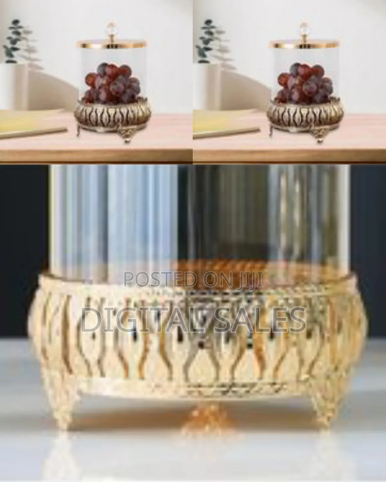 Elegant Glass Decorative Jar With Ornate Metallic Base