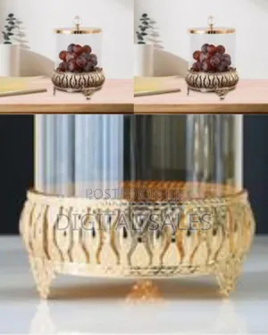 Elegant Glass Decorative Jar With Ornate Metallic Base