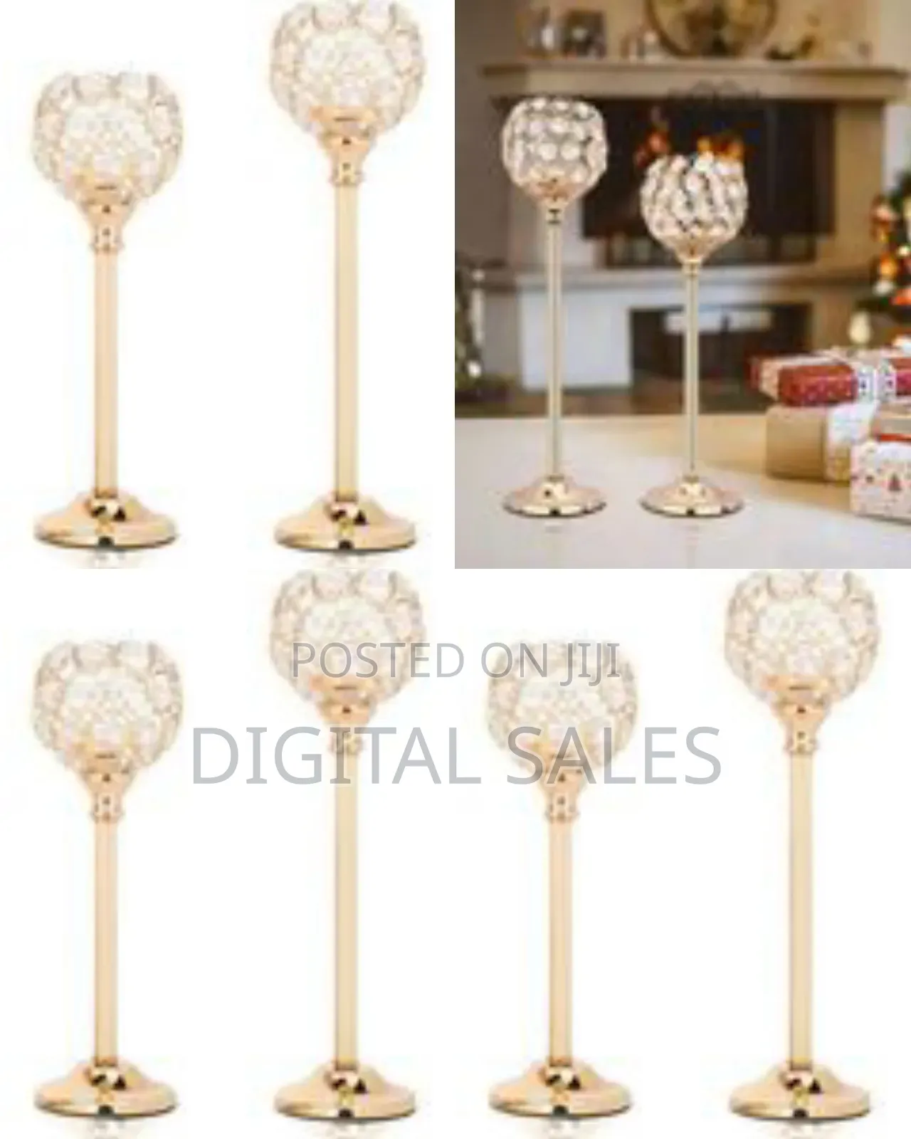 Elegant Gold and Crystal Candle Holders - Multicolor