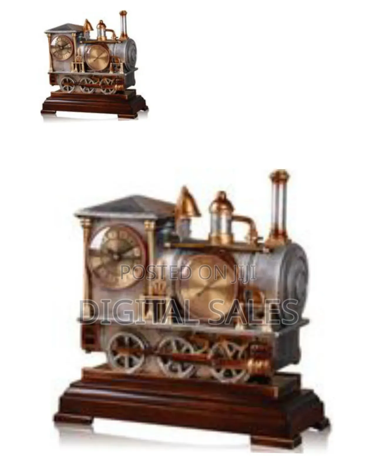 Vintage Locomotive Steampunk Mantel Clock With Thermometer