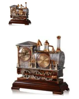 Vintage Locomotive Steampunk Mantel Clock With Thermometer
