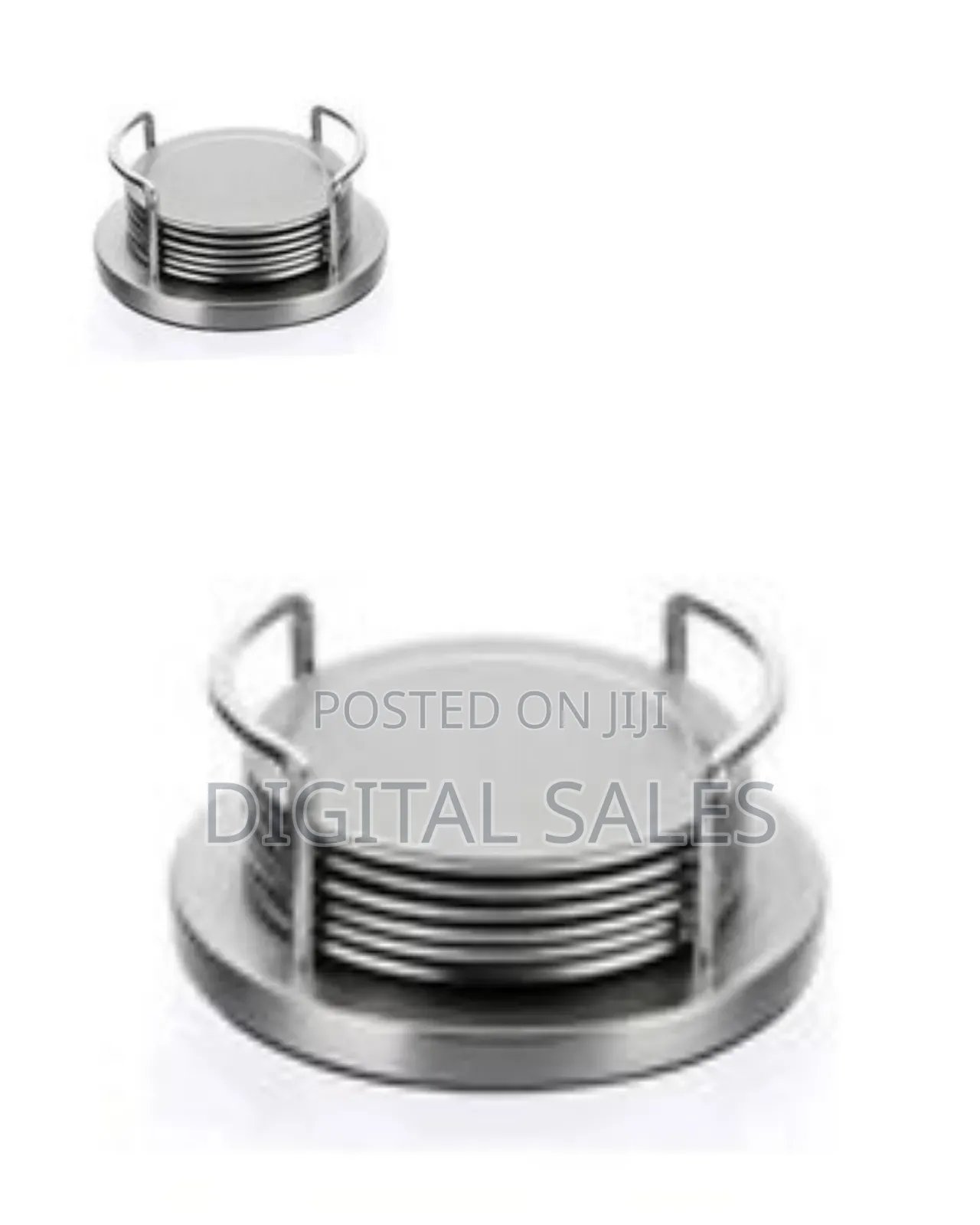 Set of 6 Stainless Steel Coasters With Matching Holder