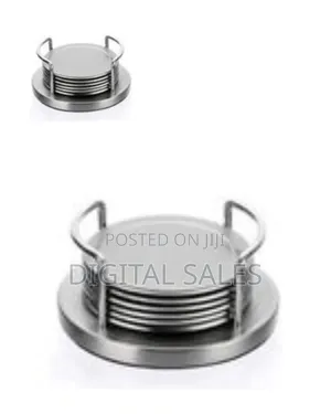 Set of 6 Stainless Steel Coasters With Matching Holder