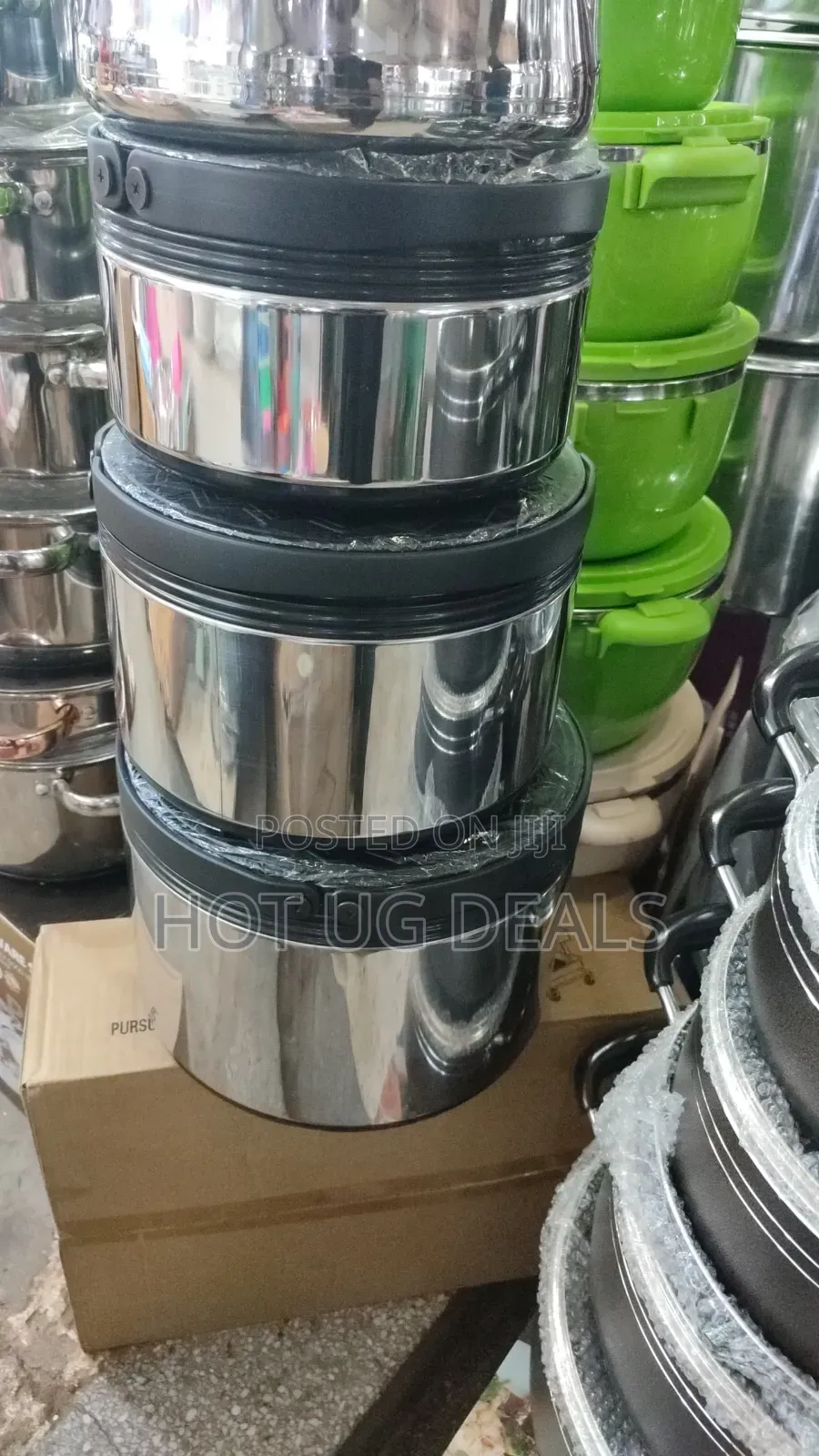 3pcs Stainless Steel Lunch Box Warmers 2.5l, 5l, 8l- Multicolor