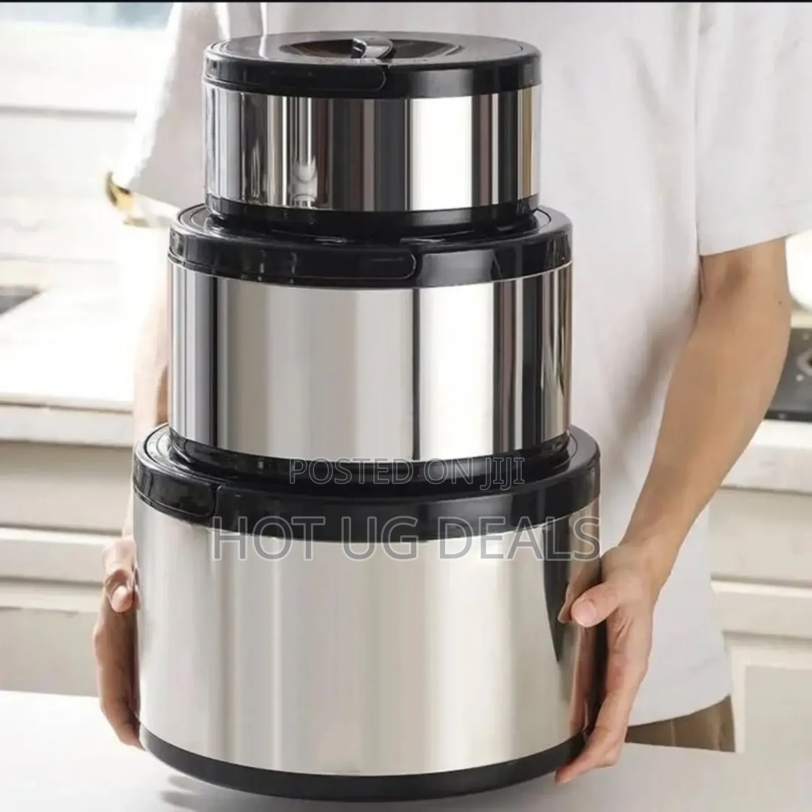 3pcs Stainless Steel Lunch Box Warmers 2.5l, 5l, 8l- Multicolor
