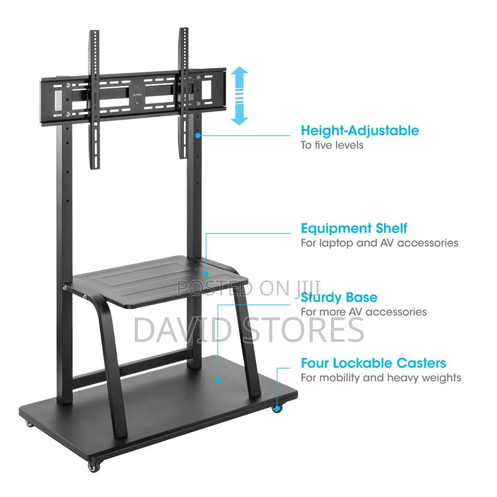 Heavy-Duty Mobile Tv Stand (24–100 Inch) – Adjustable Height + Wheels