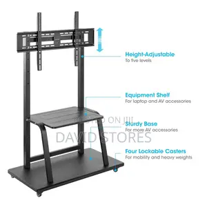 Heavy-Duty Mobile Tv Stand (24–100 Inch) – Adjustable Height + Wheels