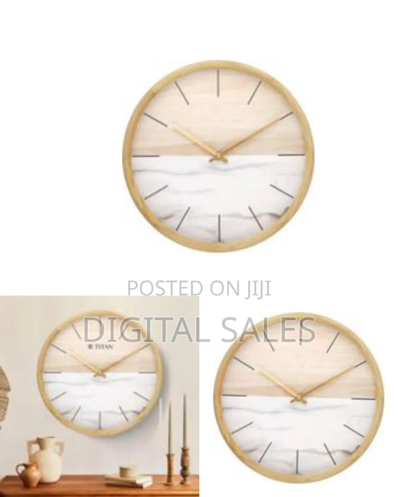 Modern Wood and Faux Marble Wall Clock - Multicolor