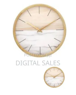 Modern Wood and Faux Marble Wall Clock - Multicolor