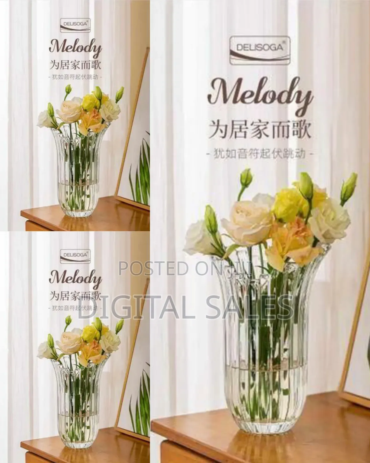 Elegant Ribbed Glass Flower Vase - Delisoga Melody Collection