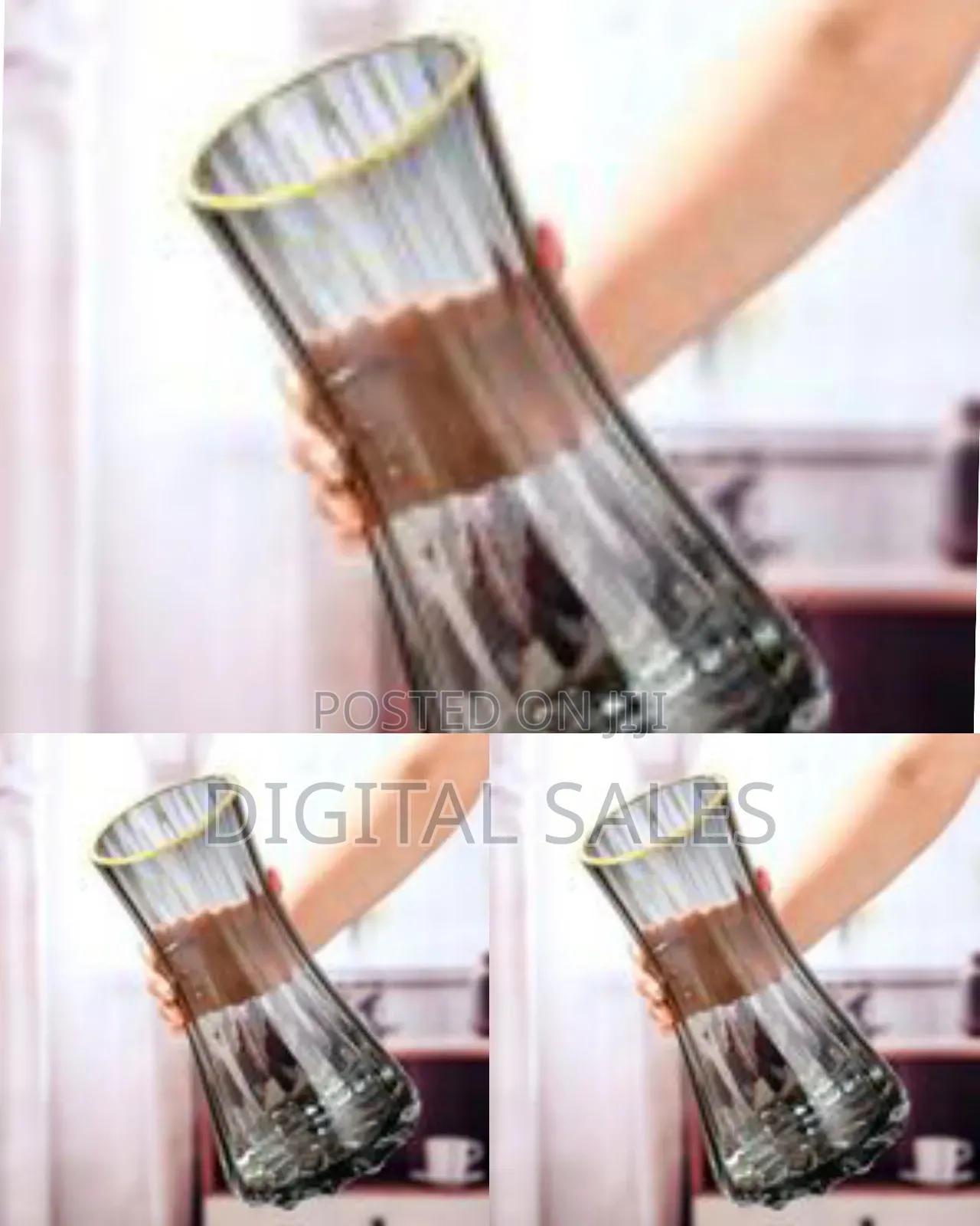 Elegant Smoky Gray Glass Vase With Gold Rim