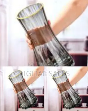 Elegant Smoky Gray Glass Vase With Gold Rim