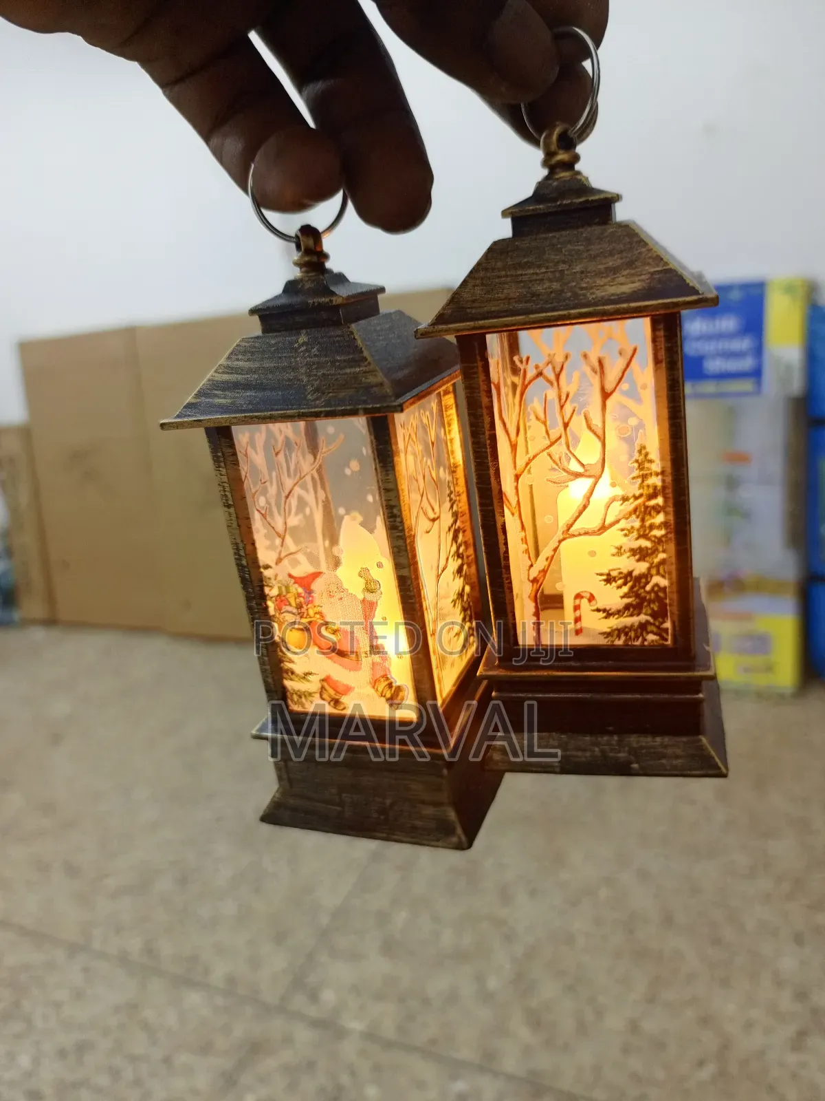 Led Christmas Plastic Lanterns With Candlestick And Festive Designs.