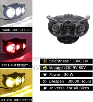 Owl Universal Bike Fog Light, 30w, Yellow/White and Red Devil Eye