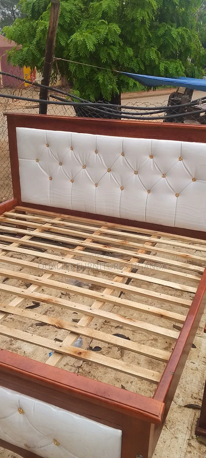 White Large 5 by 6 Wooden Bed