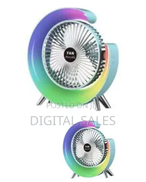 Portable Rechargeable Desk Fan With Rainbow Led Light and Crescen