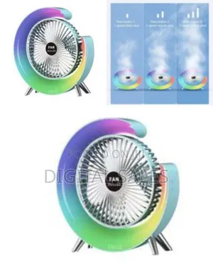 Portable Rechargeable Desk Fan With Rainbow Led Light and Crescen