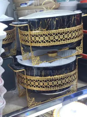 Luxury Double-tier Black Gold Chafing Dish Set With Glass Lids