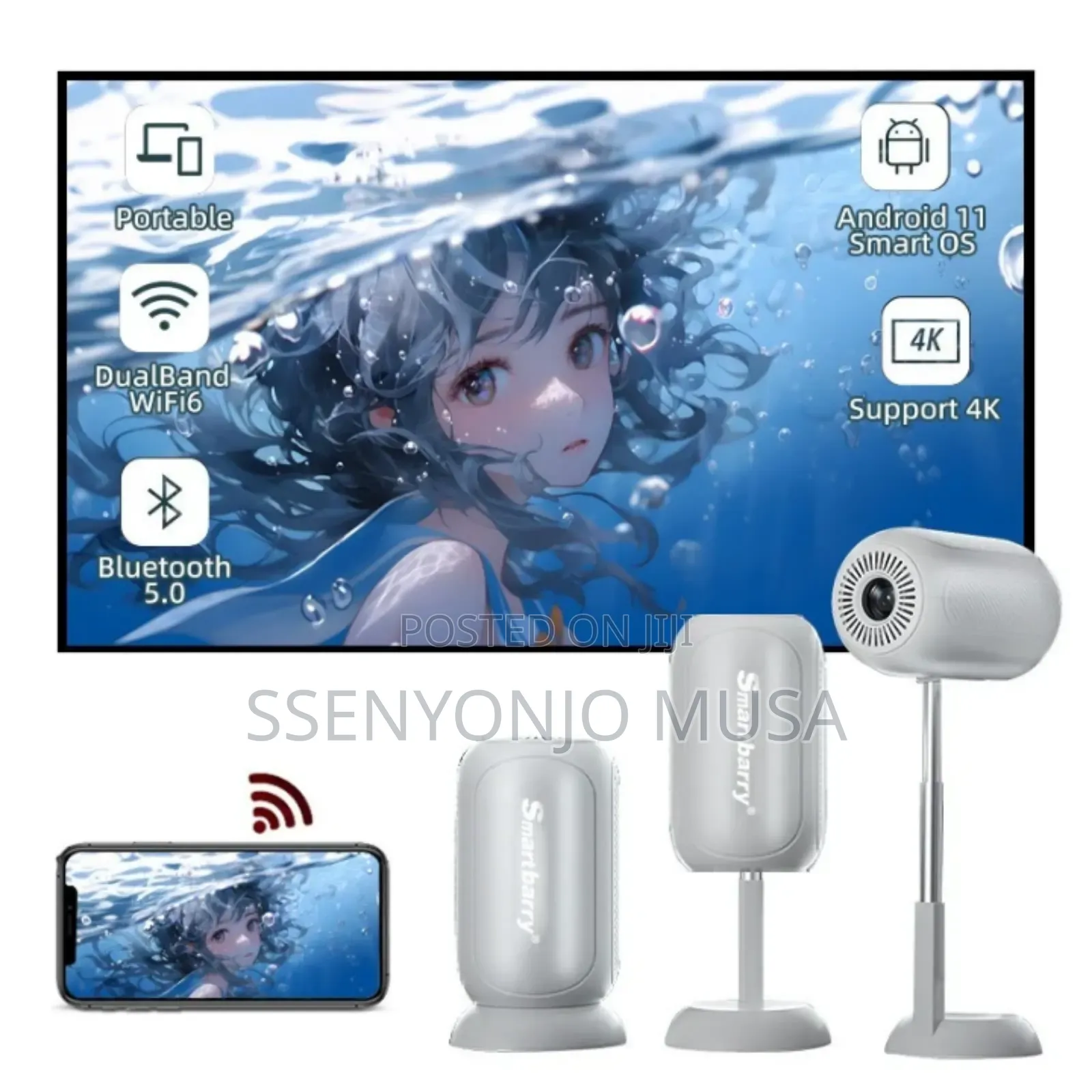 Smartbarry Ht10 Smart Gimbal Projector |Android 11 | Hd 720p |Portable