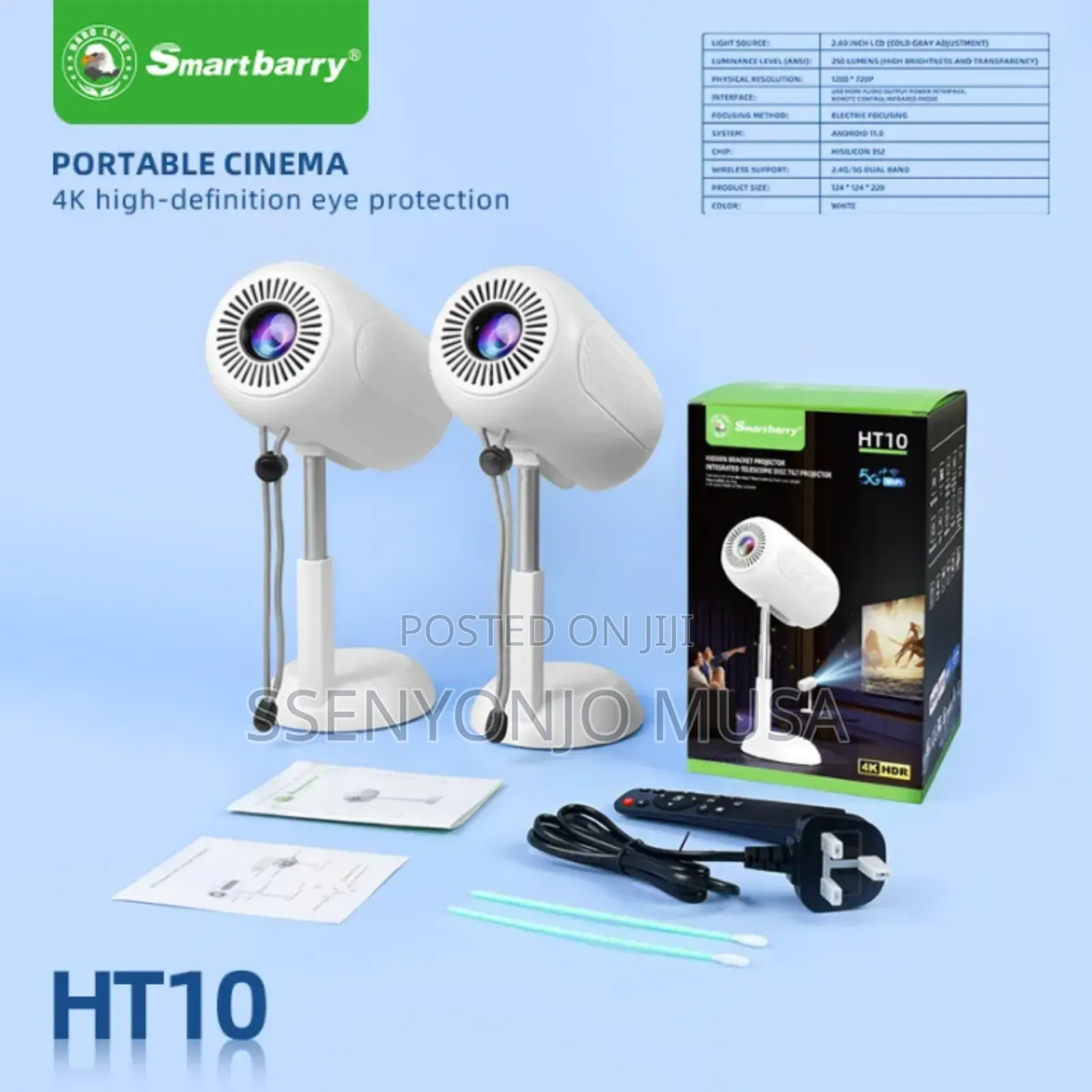 Smartbarry Ht10 Smart Gimbal Projector |Android 11 | Hd 720p |Portable