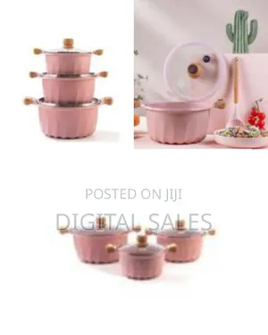 Set Of 3 Non-stick Cooking Pots With Lids And Natural-look Handles