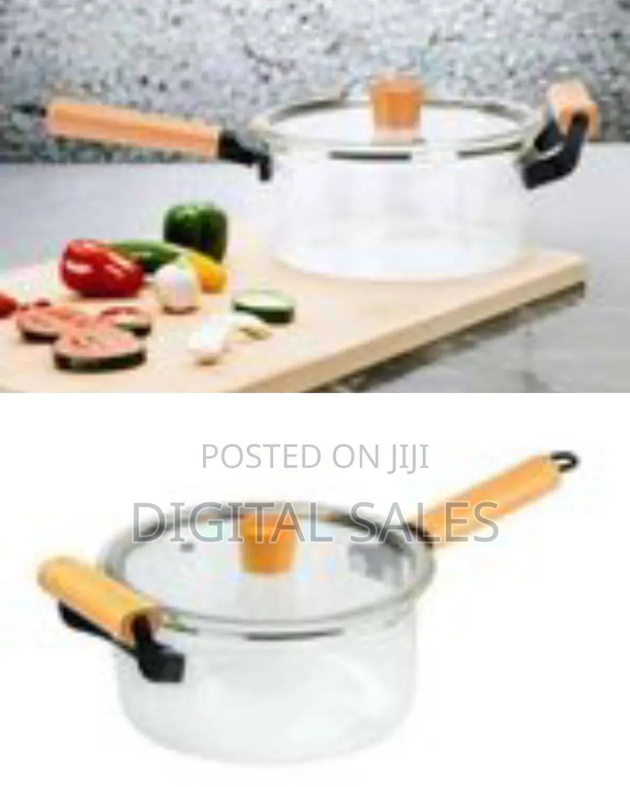 Elegant Clear Glass Saucepan / Cooking Pot With Wooden Handle