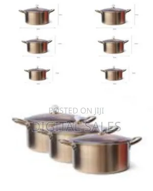 Set of 6 Stainless Steel Heavy Bottom Saucepans With Glass