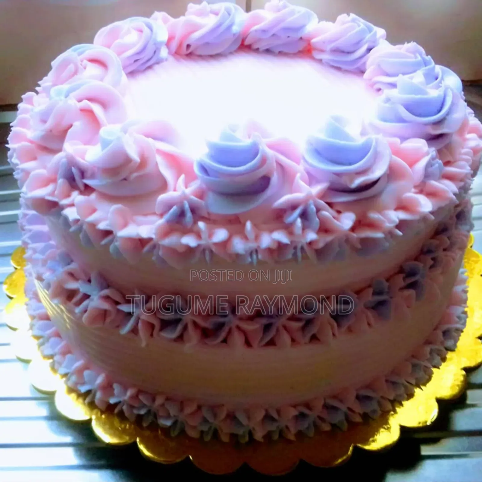 Pink and Purple Buttercream Vanilla Chocolate Double Layered Cake
