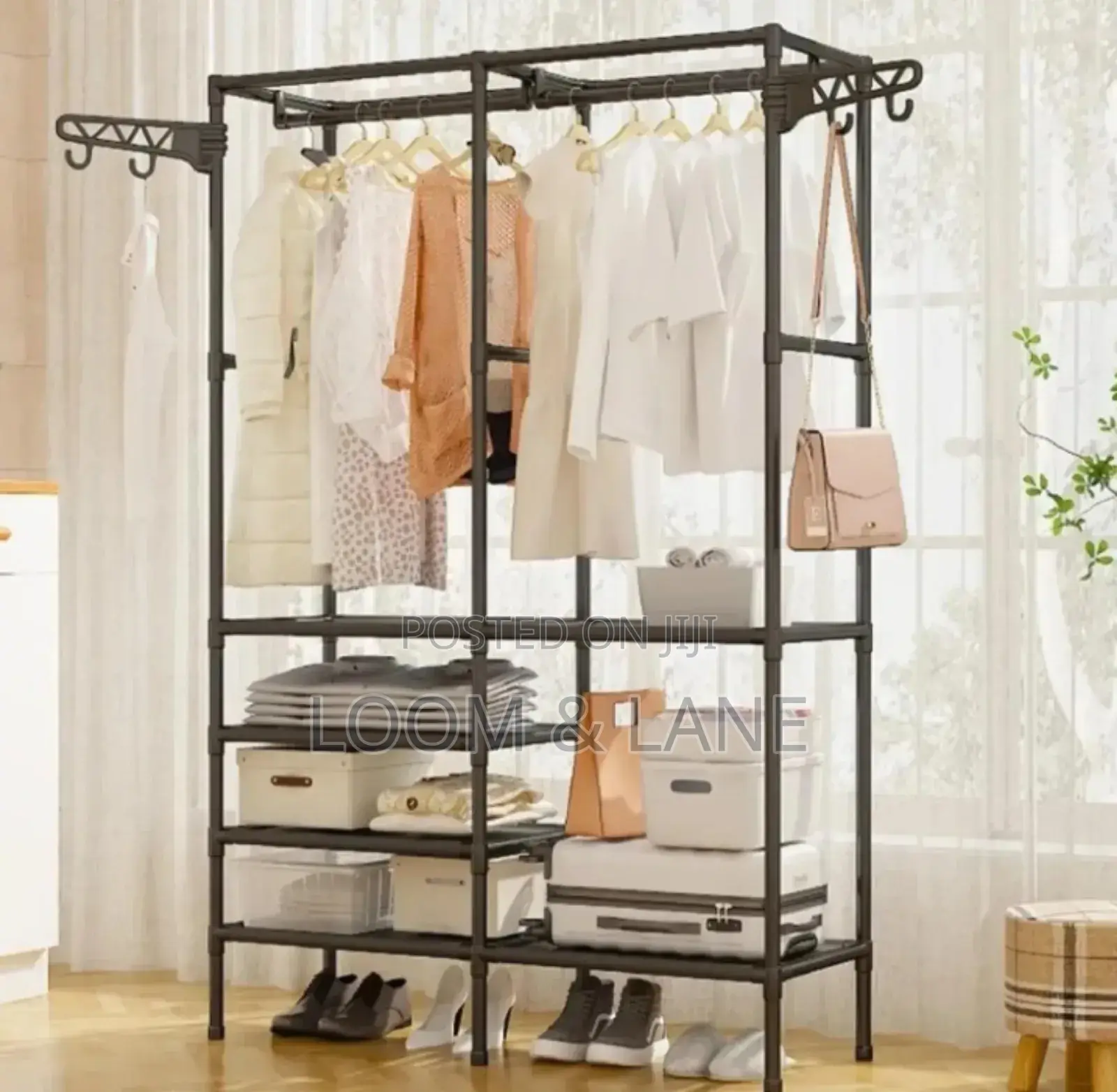 Multifunctional Floor Coat Stand With 4 Shelves