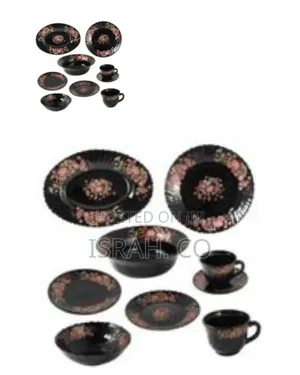 32-Piece Elegant Black Opalware Dinnerware Set With Floral Design