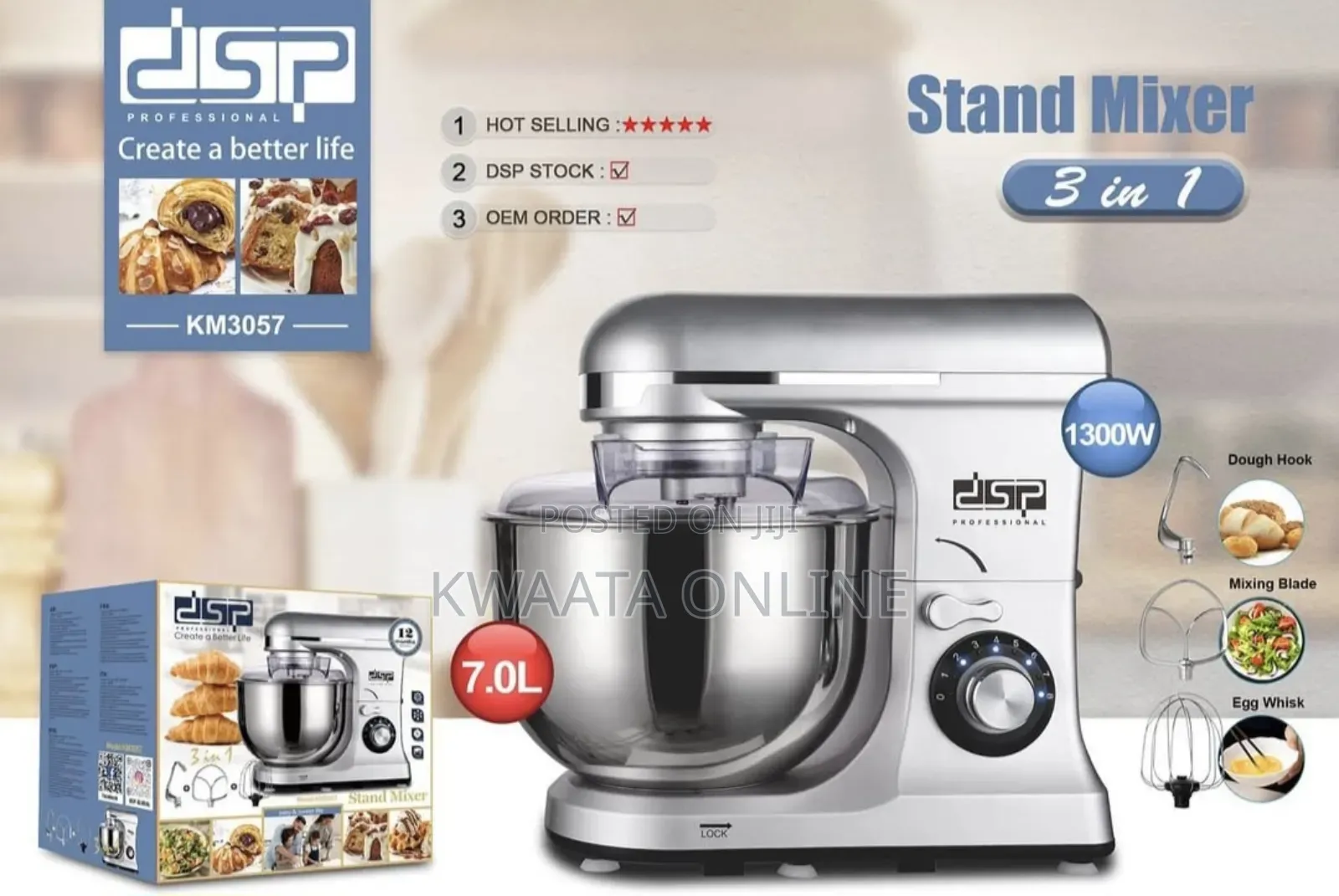 7litres Stand Mixer DSP Km3057, Stainless Steel Silver, 1300w