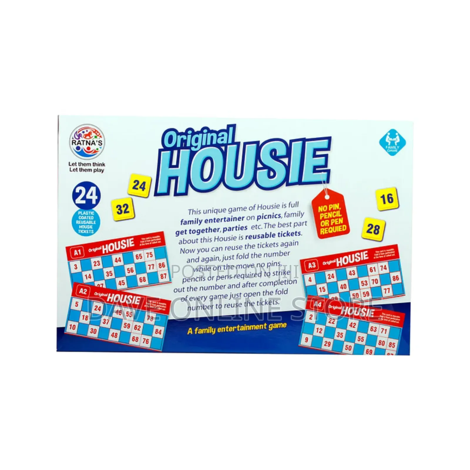 Ratna's Original Housie - Family Game With 24 Reusable Cards
