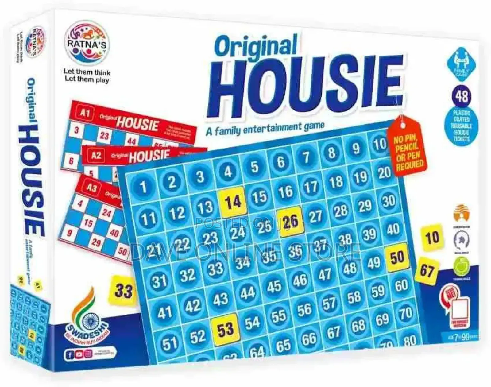Ratna's Original Housie - Family Game With 24 Reusable Cards