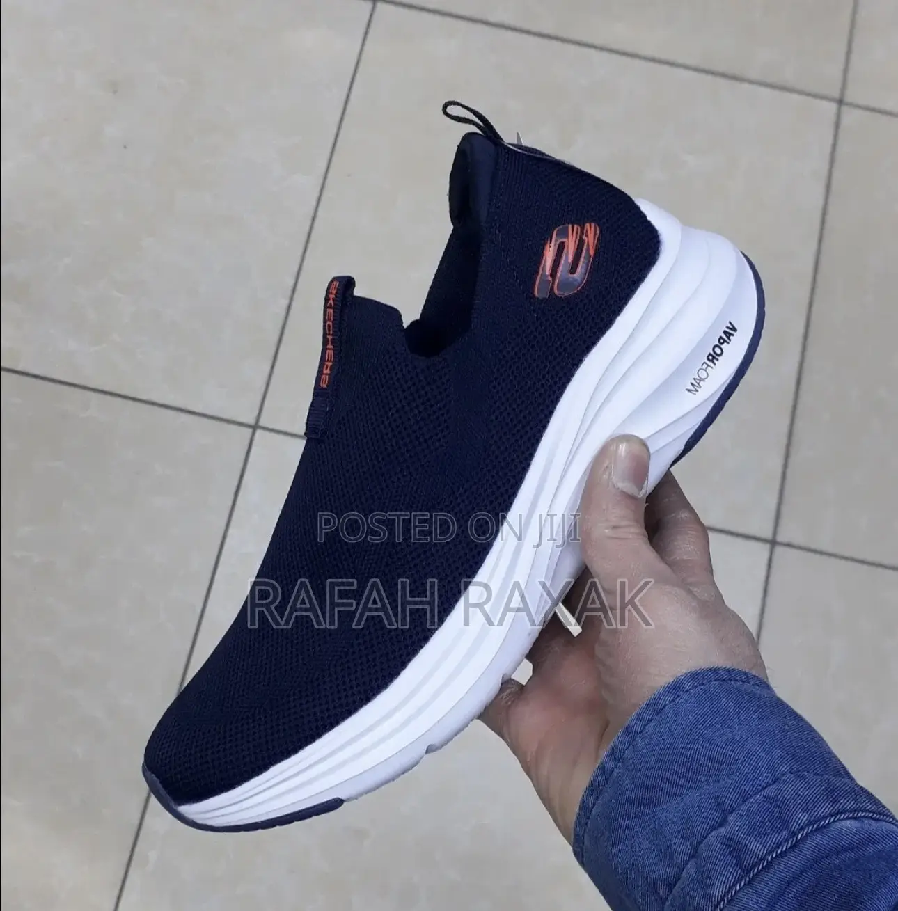 Original Navy Blue Skechers Vapor Foam Covert Laceless Walking Shoes