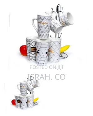 Elegant Ceramic Mug Set With Metal Storage Stand