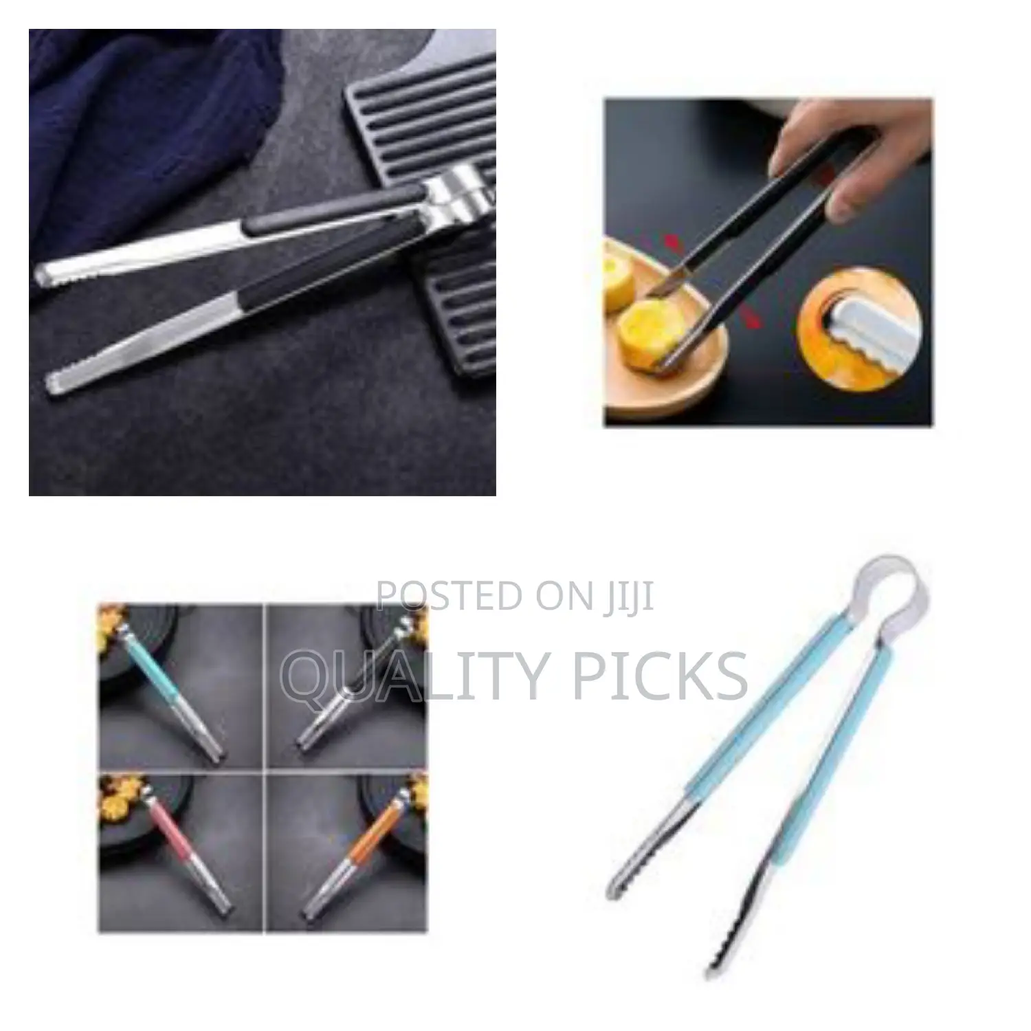 Insulated Handle Steel Tongs - Silver