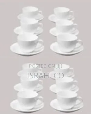 Set of 6 Classic Ceramic Teacups and Saucers