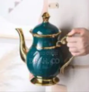 Elegant Ceramic Tea Set (Teapot and Four Cups) With Gold-Tone Tray