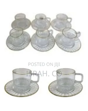 6-Set Elegant Glass Coffee/Tea Cups and Saucers